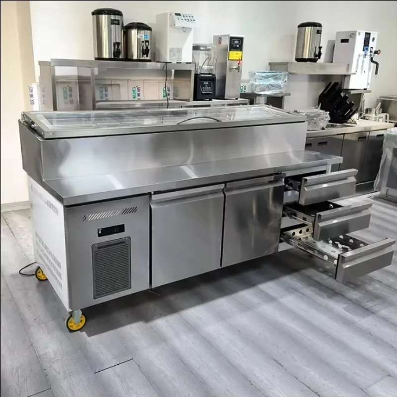 Commercial Glass Top Prep Table Refrigerator Freezer Air-Cooled Pizza Salad Bar Sandwich Counter Display Chiller Mechanical